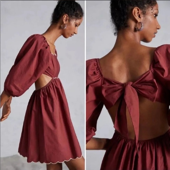 NWT Anthropologie Forever That Girl Scalloped Puff Sleeve Cotton Mini Dress XL - Picture 3 of 13